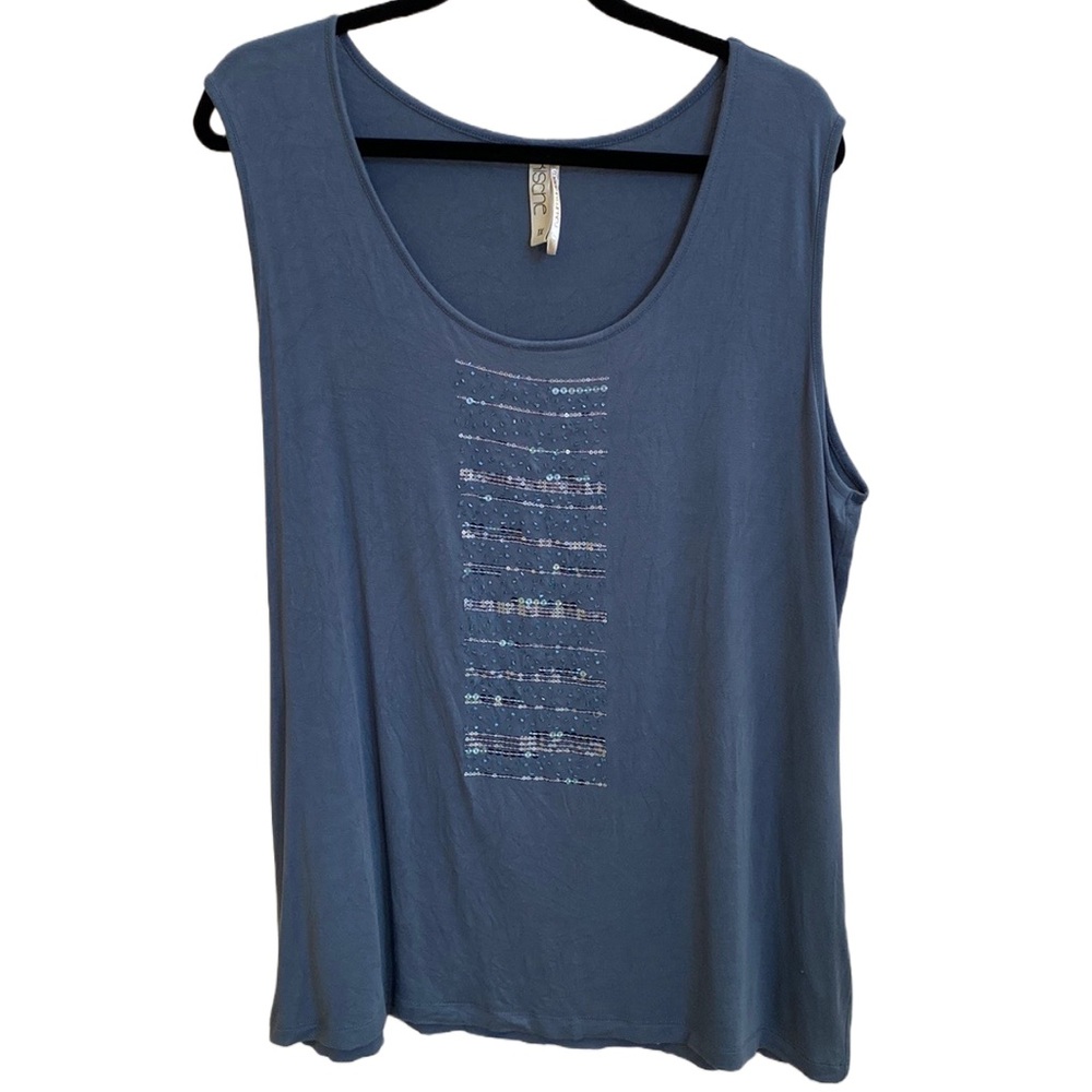 💙 KISCHE from Nordstrom Soft Jersey Knit Long Sleeveless Top, Beads & Sequins
